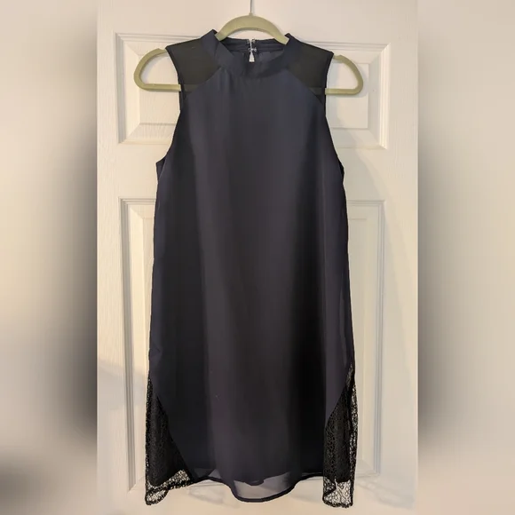Charlotte Russe Navy Sleeveless Dress with Black Lace Accents - Picture 1 of 5